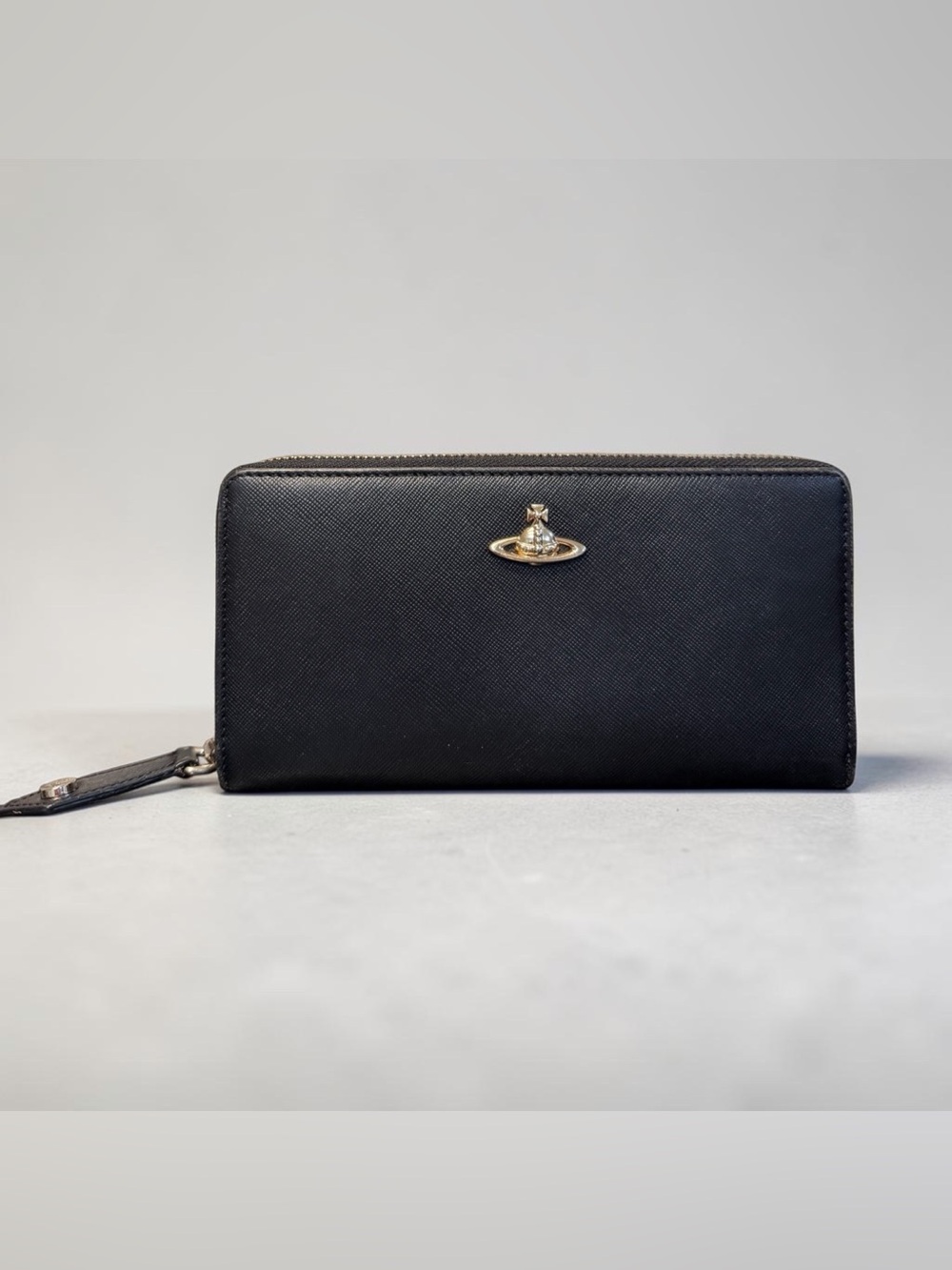 Vivienne Westwood Black Saffiano Leather Zip Around Wallet